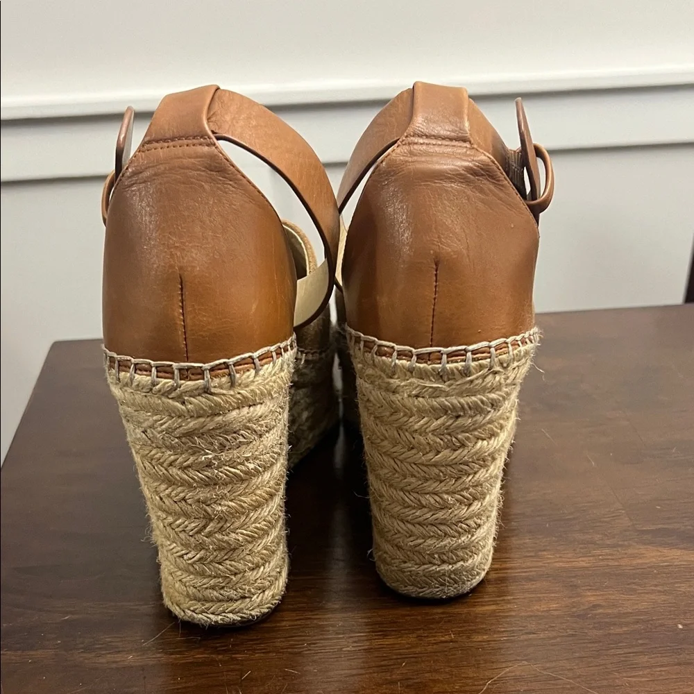 Marc Fisher Tan Suede Espadrille Wedge Sandals